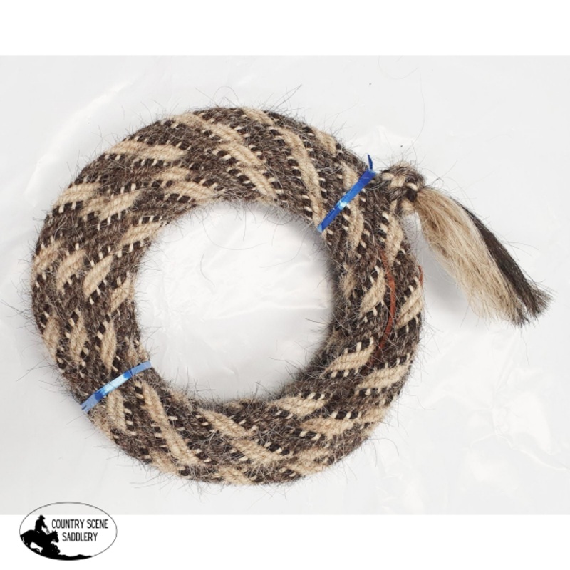 5/8″ Horsehair Mecate, Grey and White w/Black Accents