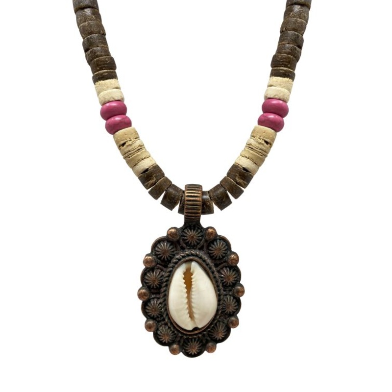 Coastal Cowgirl Cowrie Shell Pendant Beaded Necklace