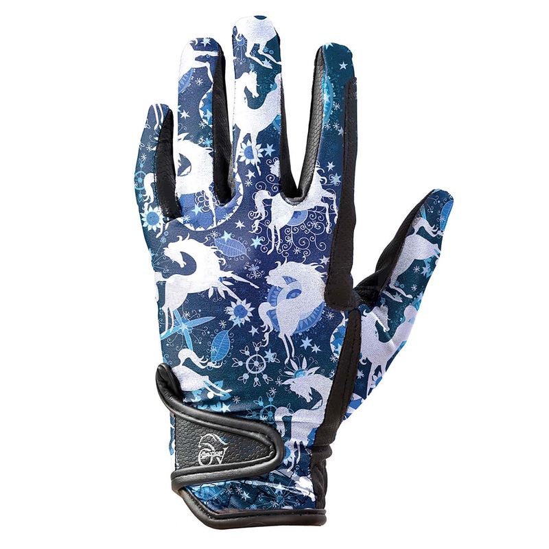 Women’s Cool Rider Riding Gloves – Blue Whimsical Horses