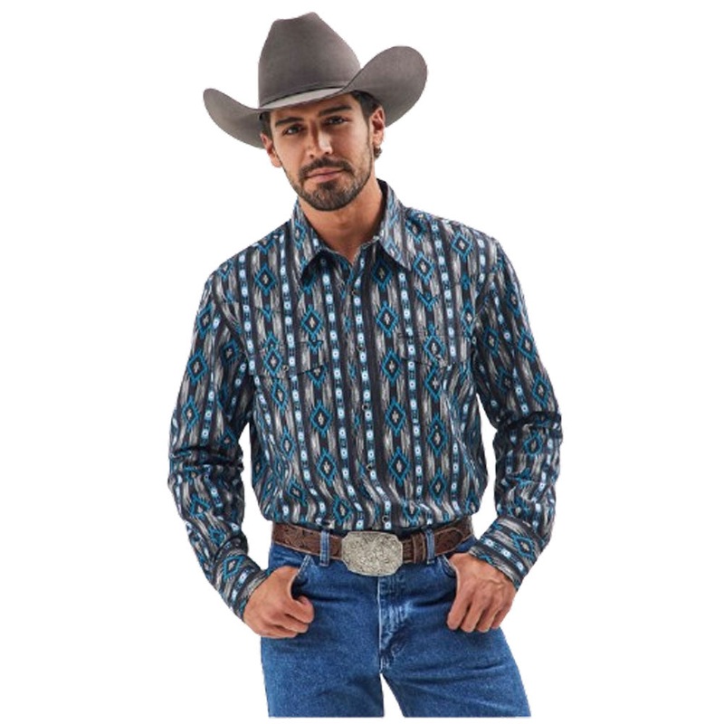 112355377 Wrangler Men’s Checotah Western Classic Fit Long Sleeve Shirt – Black Bleu