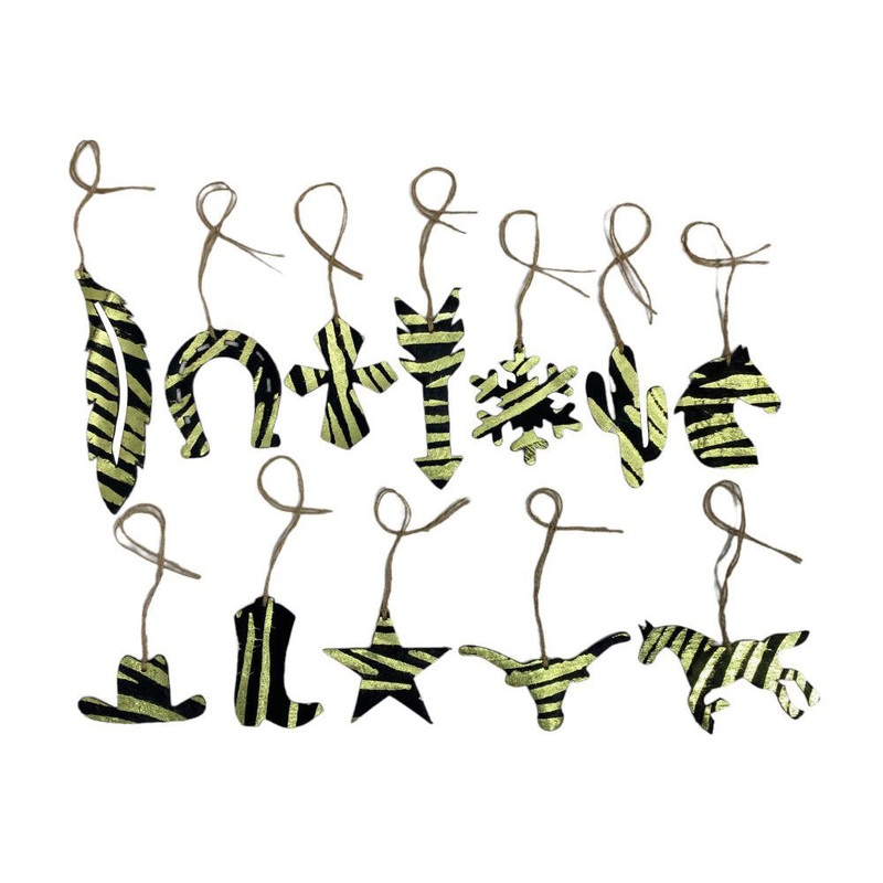 12 Piece Leather Christmas Ornament Set – Green Zebra