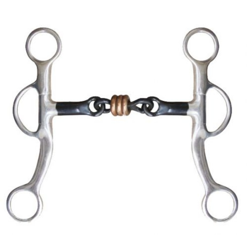 #28-1094: Showman  5″ sweet iron dog bone mouth snaffle bit with copper rings