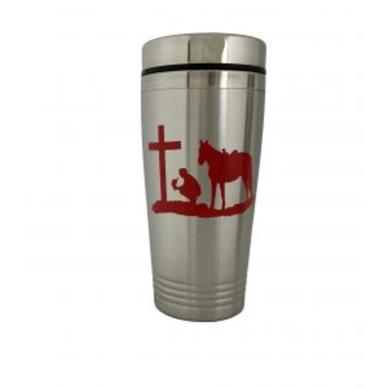 #933: 16 oz Stainless SteelRed Praying Cowboy Tumbler