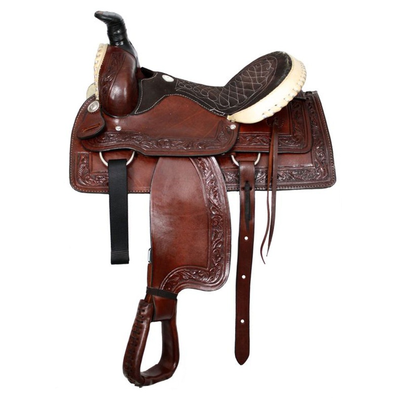 Buffalo Roper Style Saddle with Rawhide Pommel and Cantle – 16 Inch