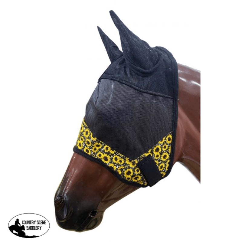 178049 Showman  Sunflower & Cheetah Print accent fly mask with ears