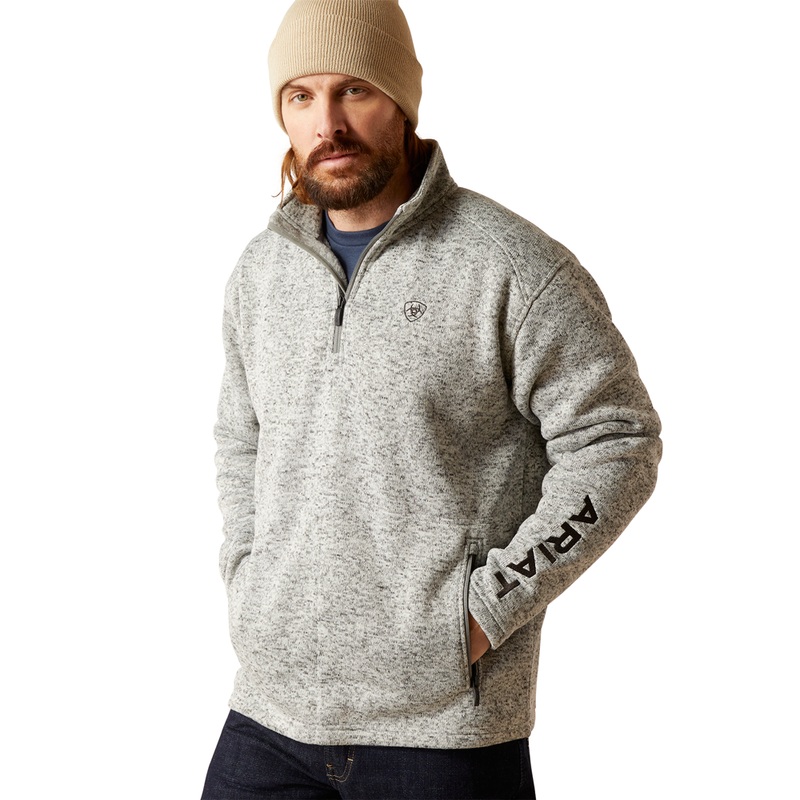 10046490 Ariat Men’s Caldwell Logo 1/4 Zip Sweater – Nulla Heather