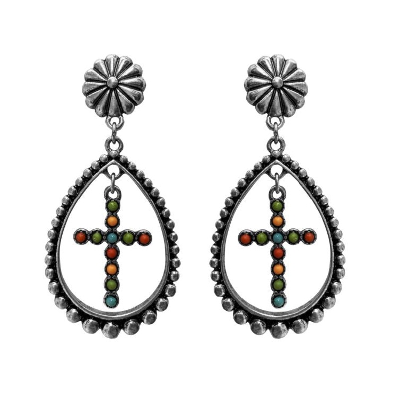 Western Cross Beaded Hoop Earrings