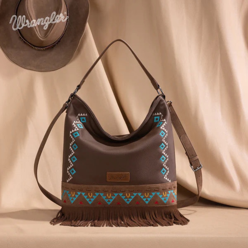 Wrangler Aztec Embroidered Hobo/Crossbody ~ Brown