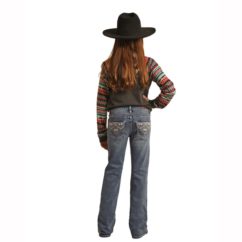 BG4MD03062 Rock & Roll Denim Girls’ Ivory Aztec Embroidered Bootcut Jeans