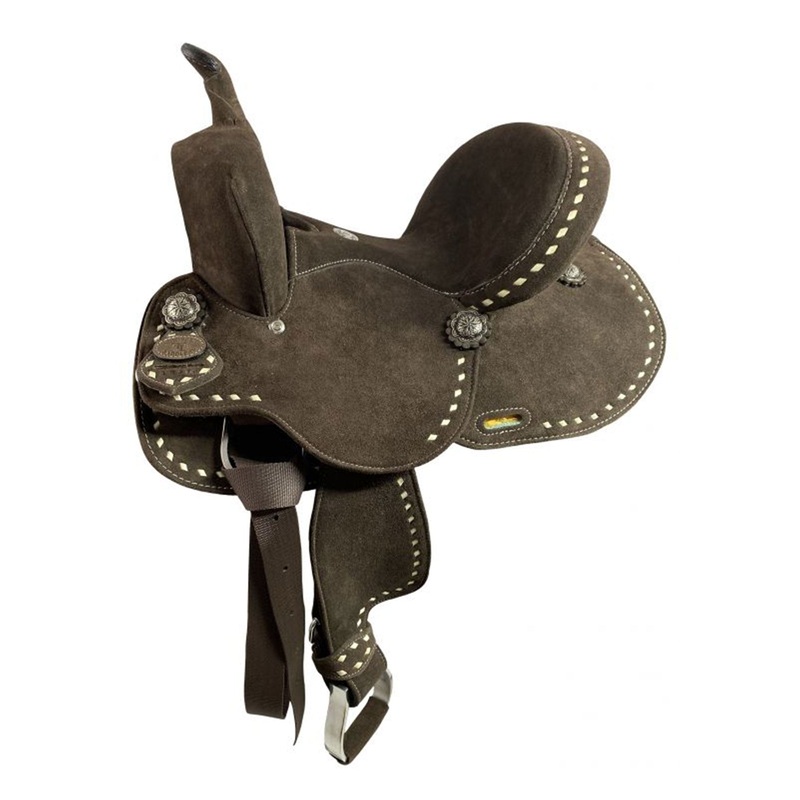 Double T Barrel Style Saddle with Dark Brown Roughout Leather – 12 Inch