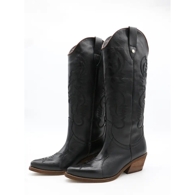 Moxie Western Cowboy Boots in Black Leather