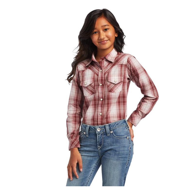 10040630 Ariat Girls’ REAL Plaid Long Sleeve Shirt – Russet Plaid