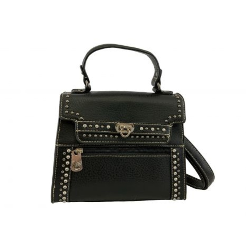 #BA1991-B: Black PU Leather Crossbody Bag with bead accents