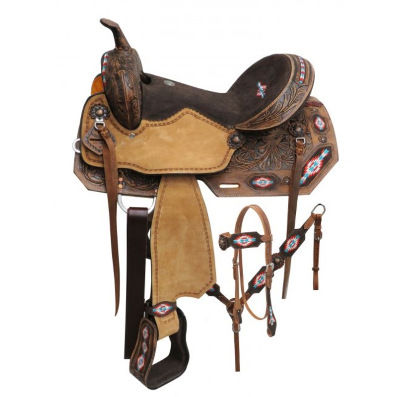 #15806: 14″, 15″, 16″Double T Embroidered saddle set
