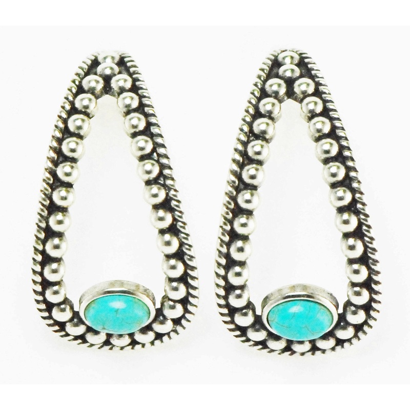 Western Edge Imitation Stone Beaded Oval Earrings