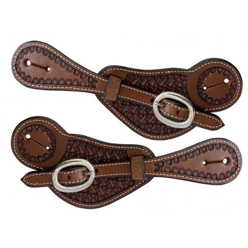 #M-157: Showman Men’s Argentina Cow Leather basket stamp Spur Straps