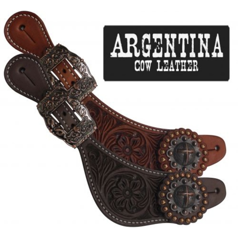 Showman Ladies Size Argentina Cow Leather Raised Cross Concho Spur Straps