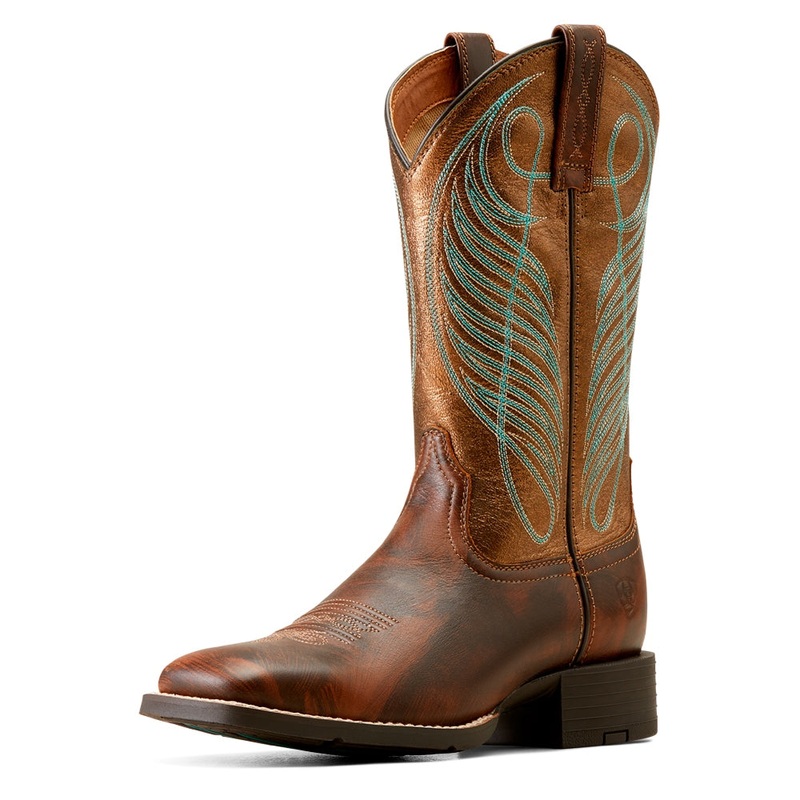 10016317 Ariat Women’s Round Up Wide Square Toe Western Cowboy Boot –  Yukon Brown
