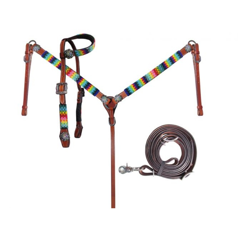 #14023: Showman Rainbow BeadedHeadstall and Breastcollar Set