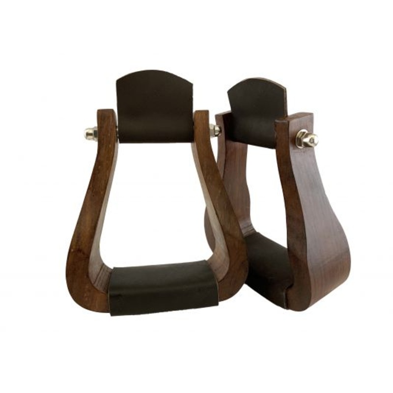 #8106: Showman  Teak Wood stirrup with leather foot pad