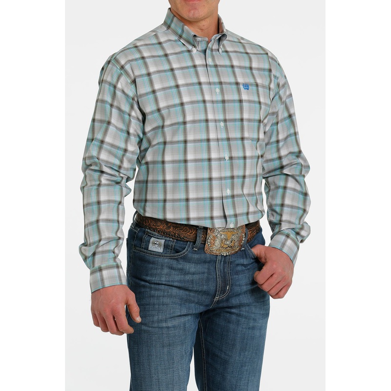 Cinch Mens L/S White Plaid