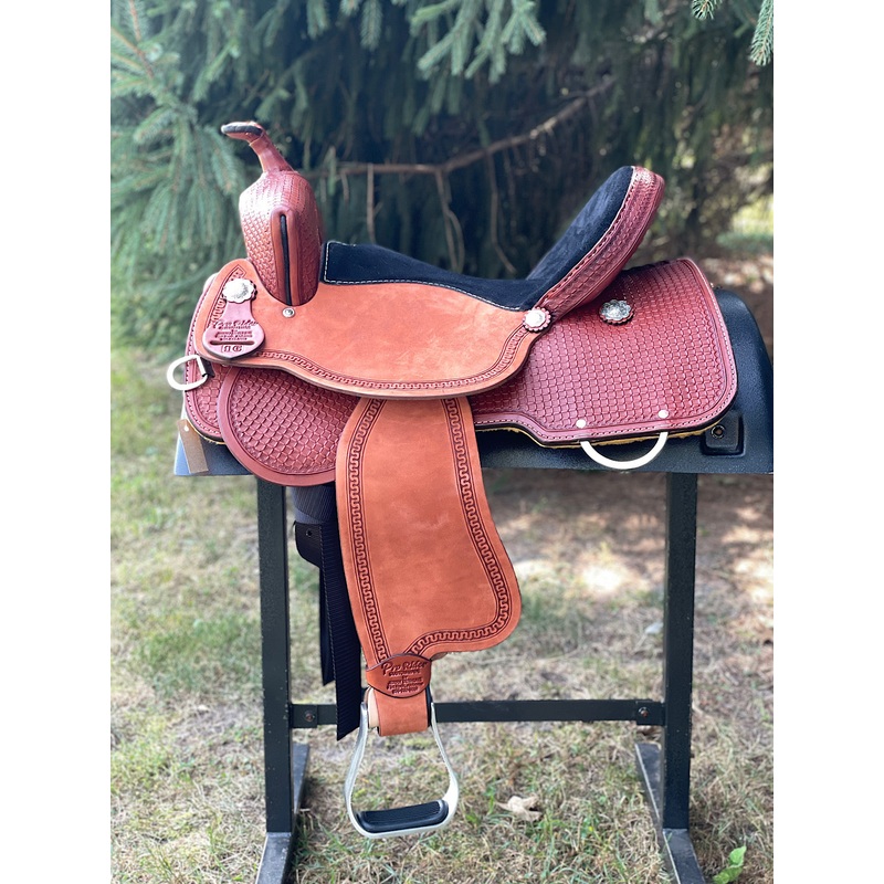16 inch Pro Rider Saddle, black suede seat, waffle stamp, 5203-7MGT