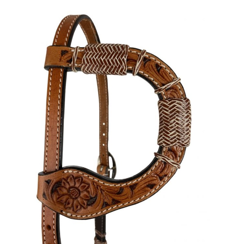 Showman Floral Tooled One Ear Rawhide Accent Leather Headstall