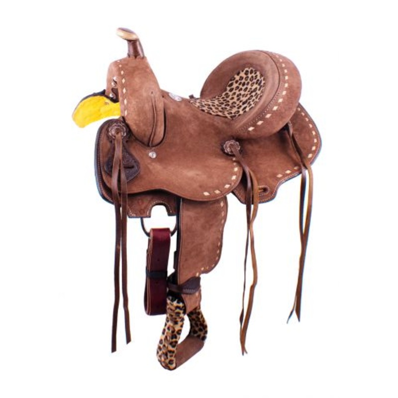 13″ Double TYouth Hard Seat Barrel Saddle with Cheetah Seat #1585213