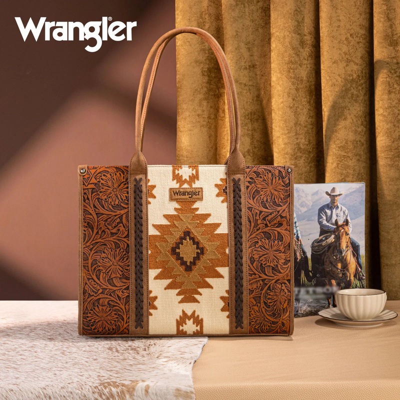Wrangler Tooled Aztec Large Tote ~ Brown
