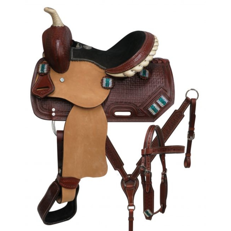 #767610: 10″ Double TYouthsaddle set with crystal rhinestone conchos