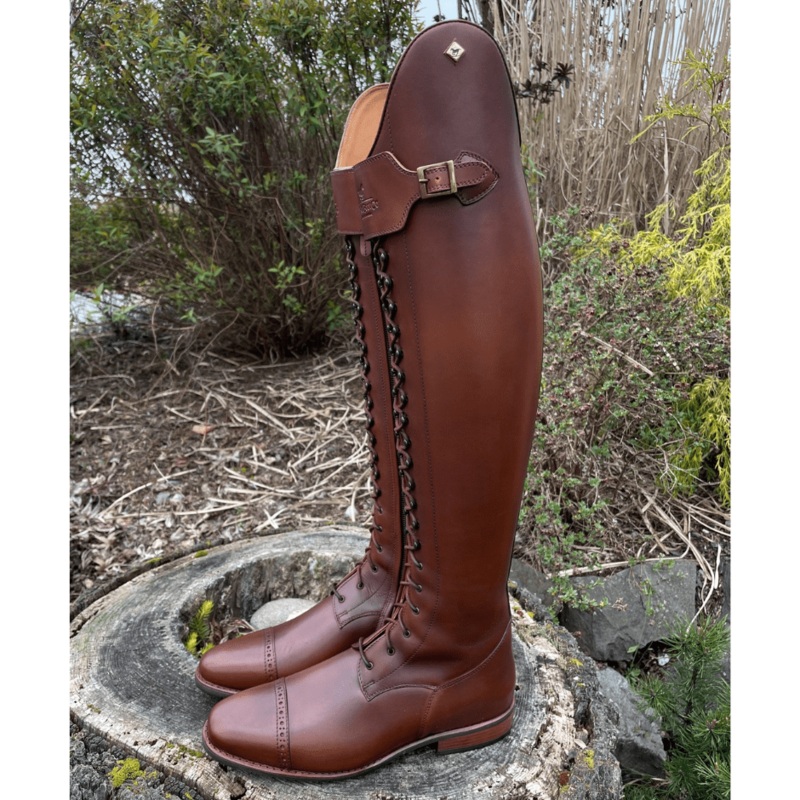 DeNiro Tintoretto Full Lace Dressage Boots – Vintage Brandy Calfskin with Big Strap