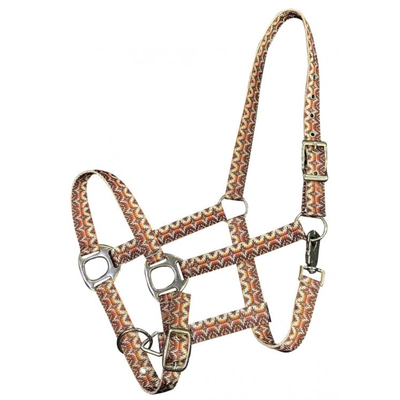 Showman Premium Nylon Horse Sized Halter with Orange Southwestern Print