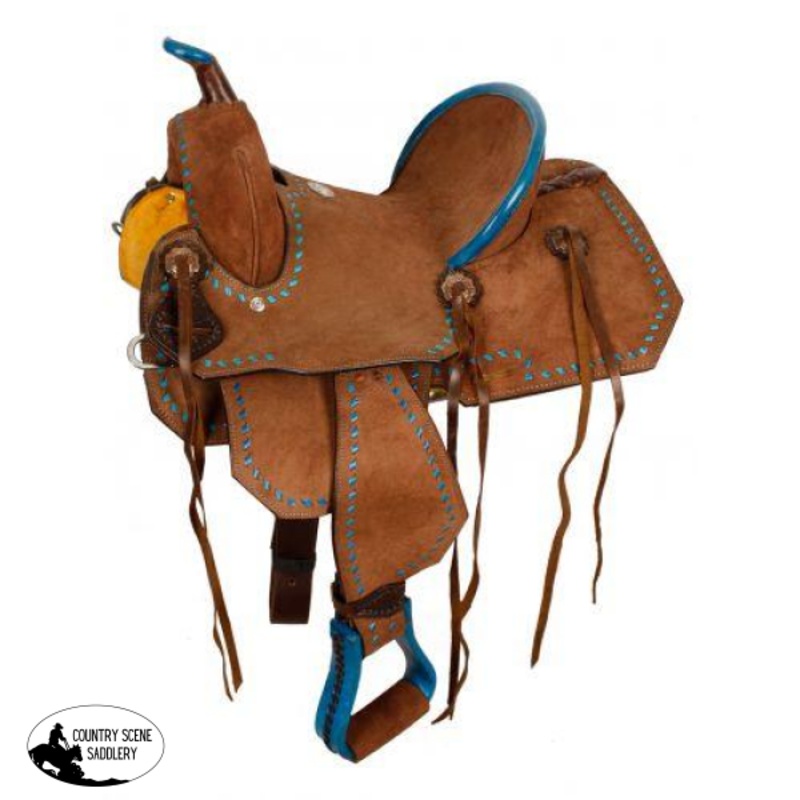 13″ Double T  Youth/Pony Turquoise Roughout Barrel Saddle. =
