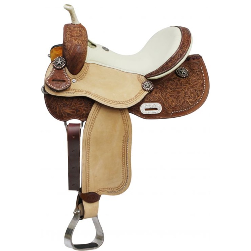 14″ 15″ 16″ Double T Barrel Style Saddle with Texas Star Conchos #6560W