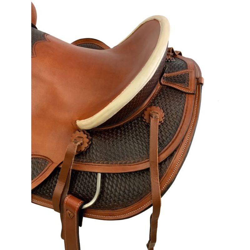 16″ Rustic Rider Wade Style Saddle with Basketweave Tooling
