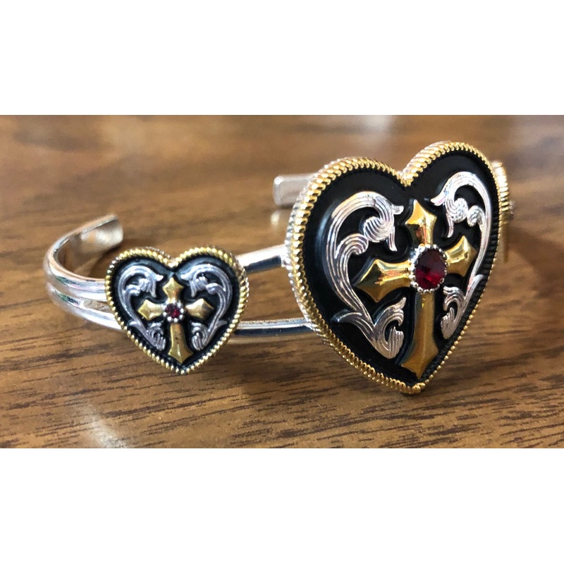 Western Edge Heart Cross Red Stone Bracelet TBBC2510