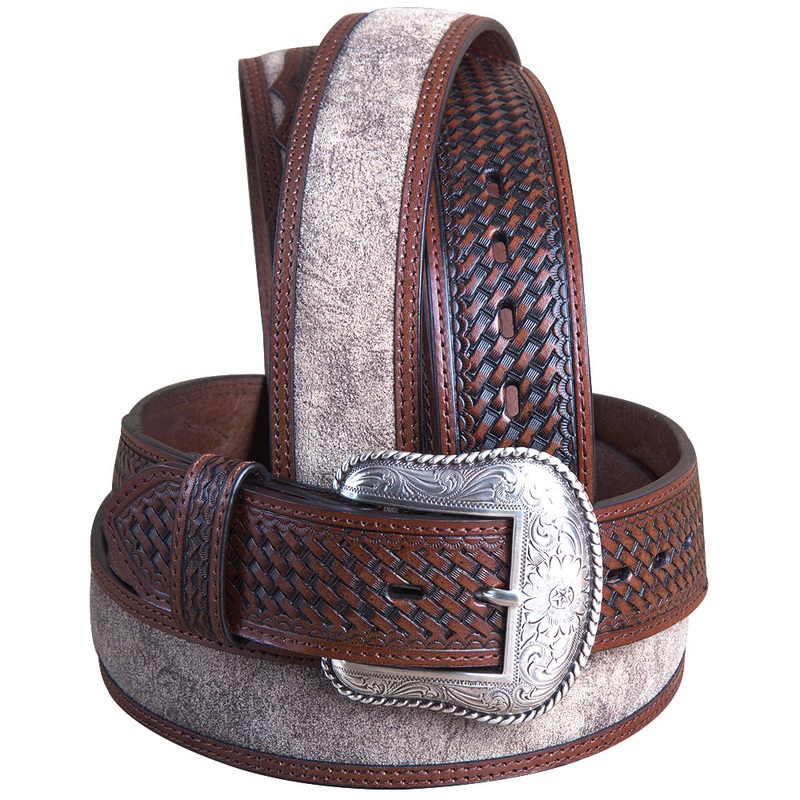 40″ Roper Western 1.5″ Dude Taupe Leather Basketweave Ends Mens Cowboy Belt