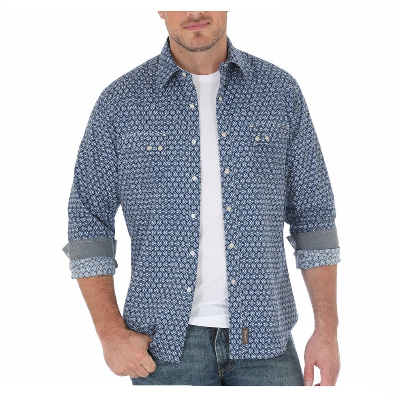 MVR371M Wrangler Retro Men’s Blue Print Western Shirt