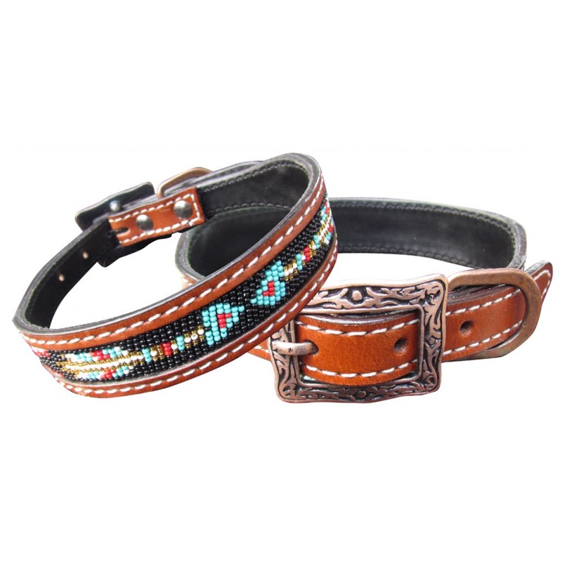 #27505: Showman Couture Genuine leather dog collar with a beaded arrow inlay