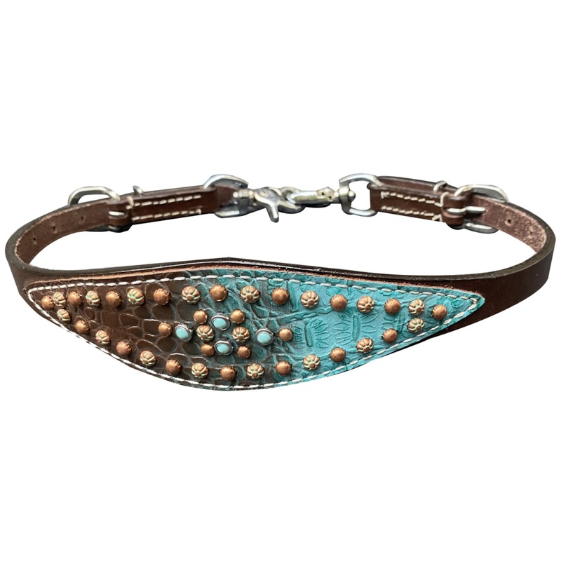 Showman  Teal / Chocolate brown gator print wither strap