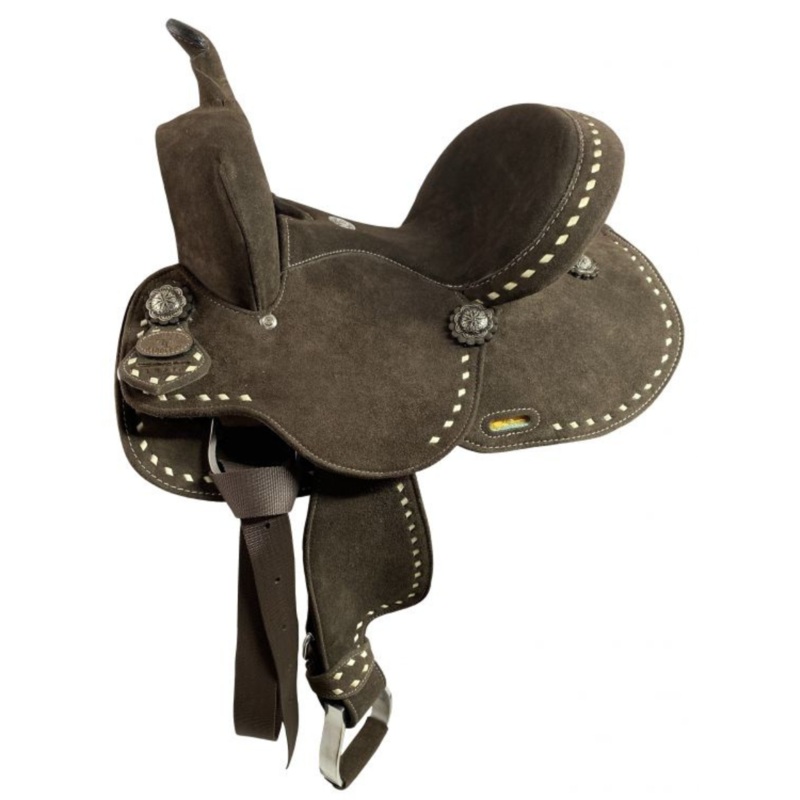 12″ Double T Barrel style saddle with Dark Brown Rough out leather