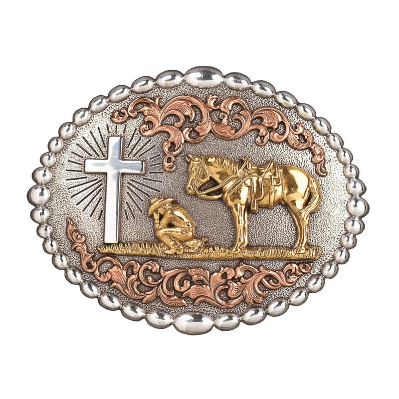 37915 Nocona Men’s Cowboy Prayer Oval Belt Buckle – Tri Color