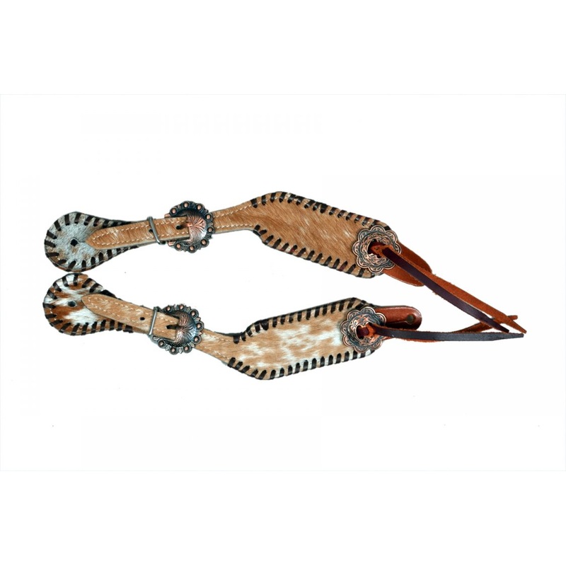 Showman Ladies Cowhide spur straps with black whip stitch edges