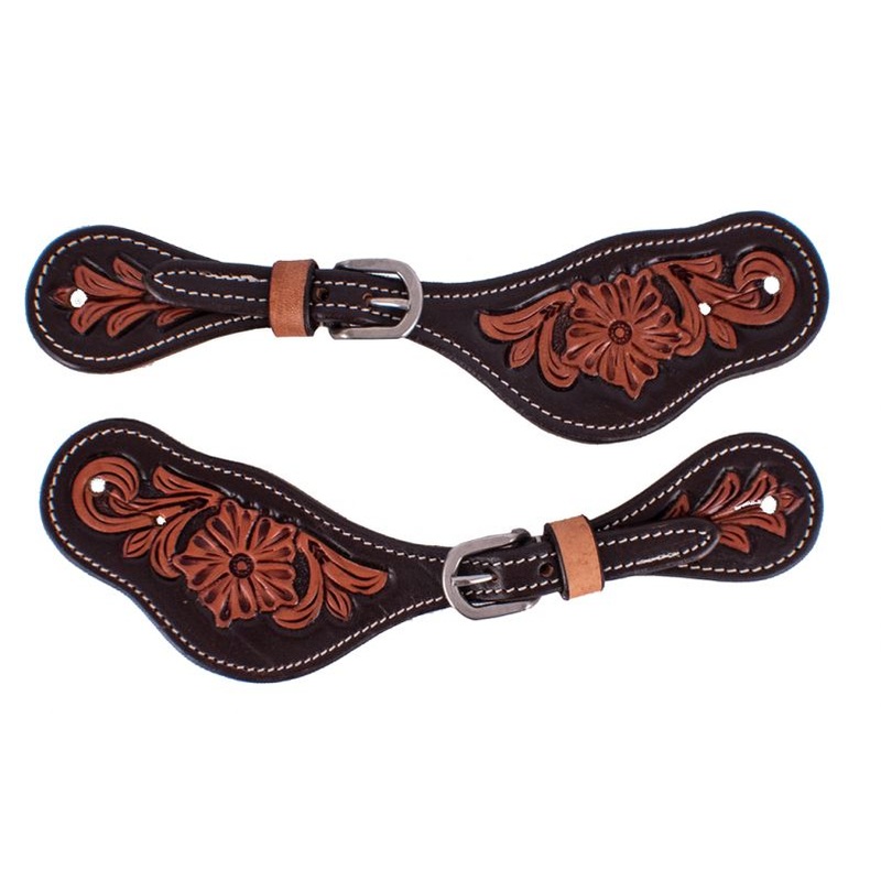 #WX-2167: Showman LadiesArgentina two toned floral tooled spur straps