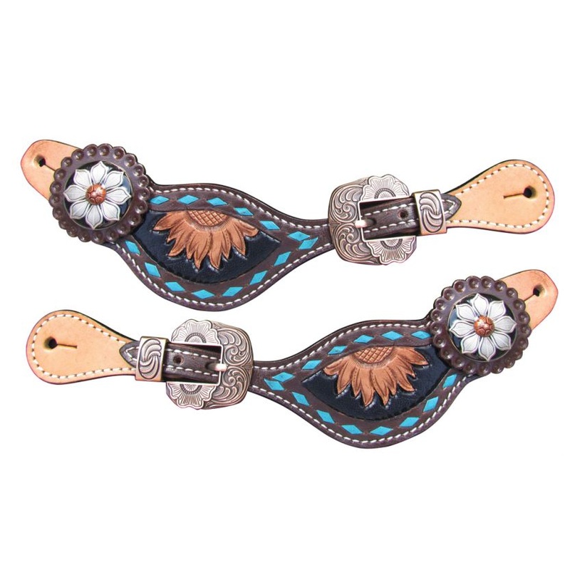 #30924: Showman  LadiesSunflower Tooled Spur Straps