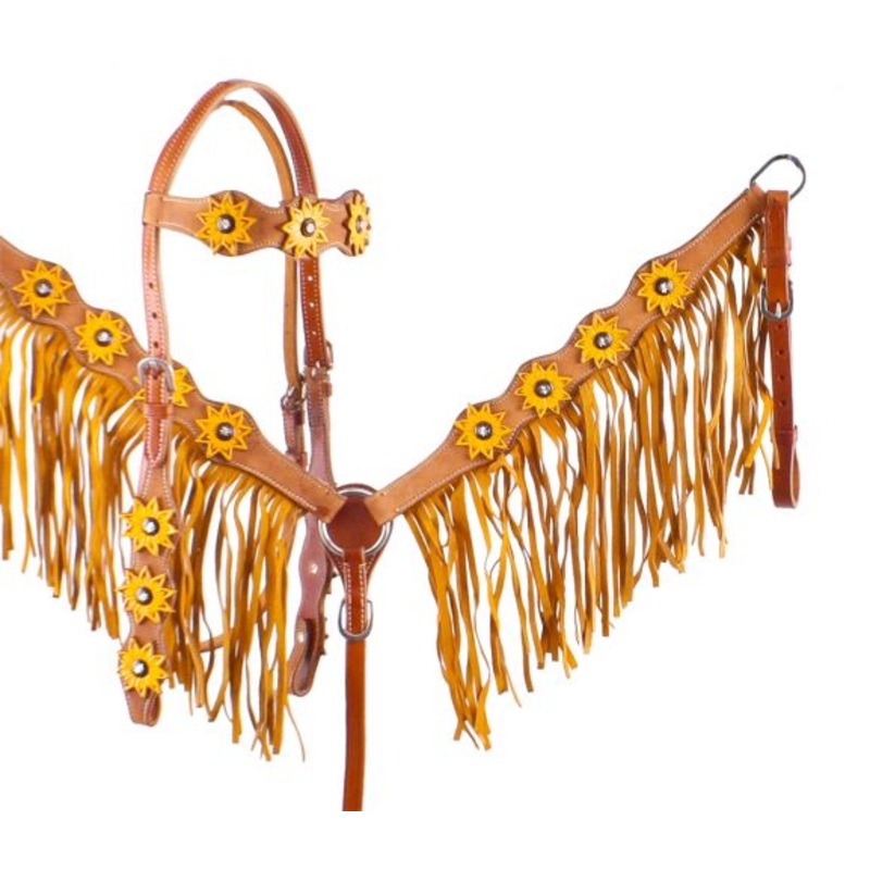 #7068X: Showman  Sunflower Overlay Browband Headstall and Breastcollar Set