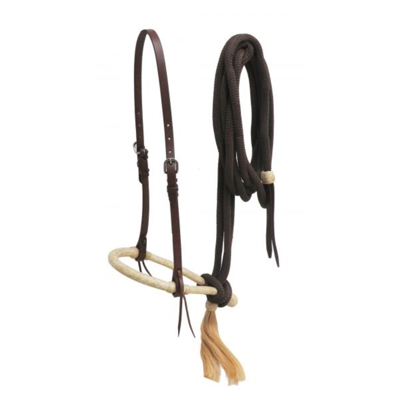 #74048: Showman  Oiled harness leather bosal headstall with nylon mecate reins