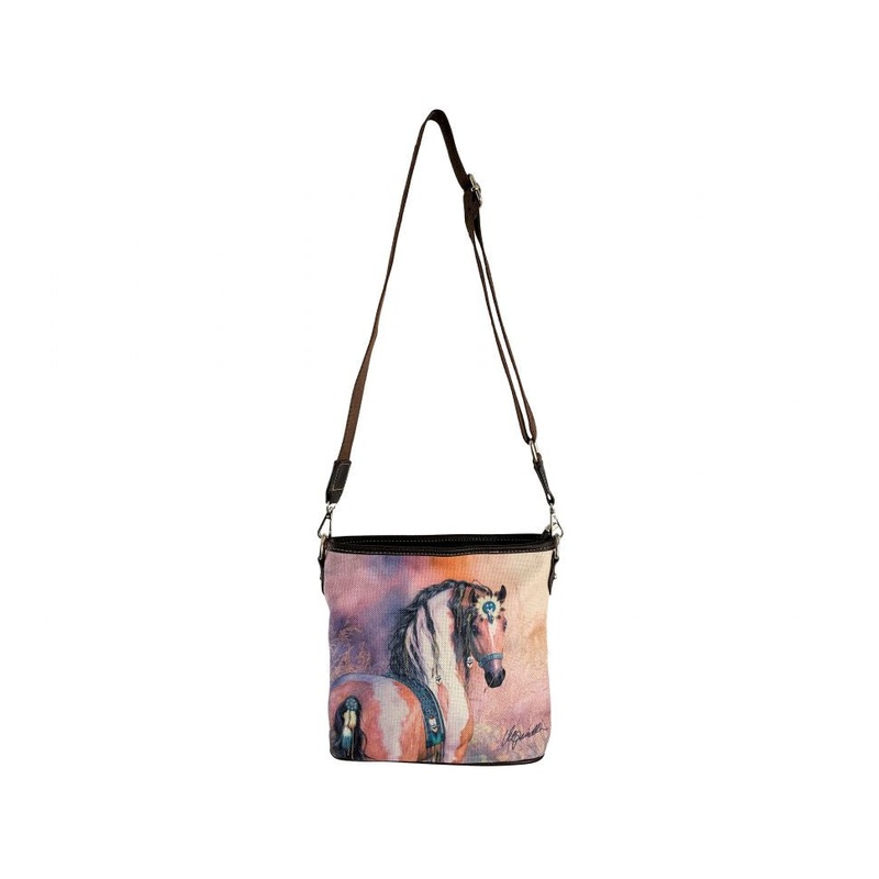 Montana West Multi Color Feathered Horse Print Canvas Crossbody Bag