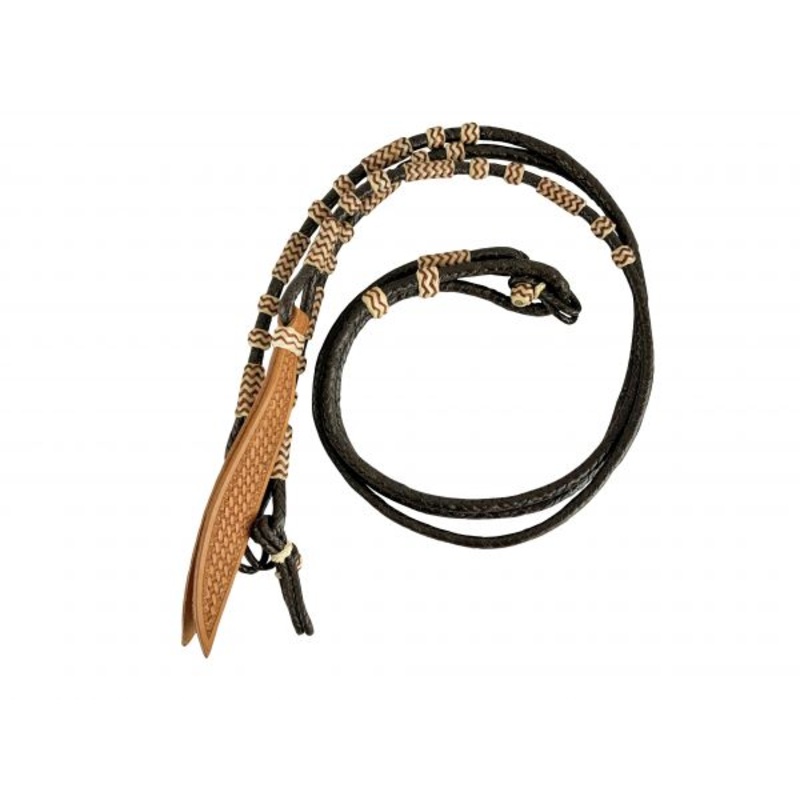 Showman  Braided Dark Brown rawhide Romal reins with leather popper