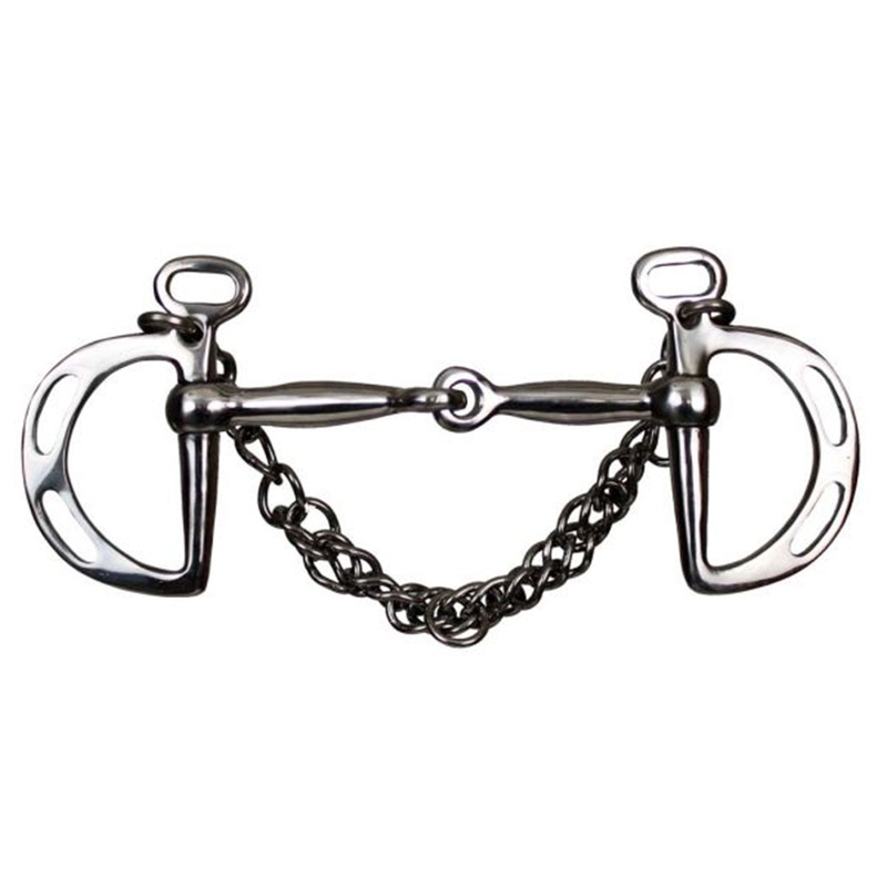 Showman stainless steel snaffle mouth slotted kimberwick with 5 mouth